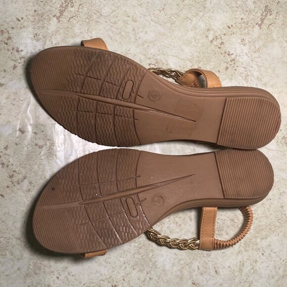 Womens Tan Beaded Floral Sandals Braided Strap Rhinestones Boho Fairy Cottage - Picture 9 of 9